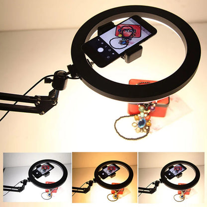 Overhead Tripod with Ring Light for Mobile Cell Phone Desktop Video
