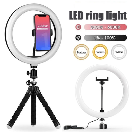 10 inch LED Selfie Ring Light Dimmable Photography Fill Lamp with Mini