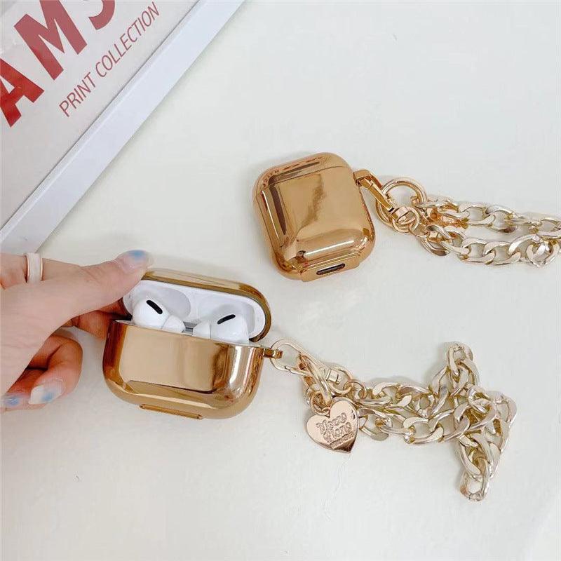 Elegant Gold Heart Chain AirPods Case