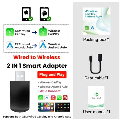 2-in-1 AI Car Adapter – Wired to Wireless CarPlay & Android Auto, WiFi Smart Dongle, Plug & Play
