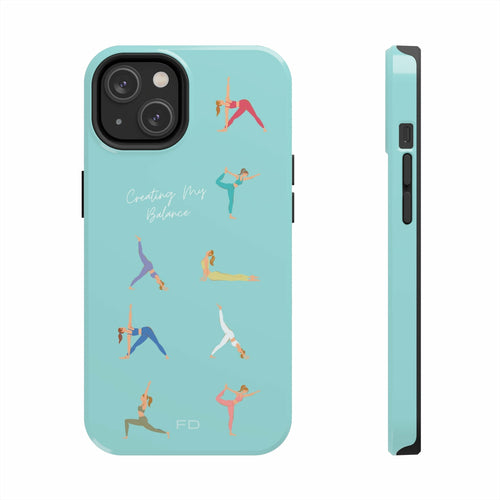 Yoga Poses Blue Tough iPhone Case with Wireless Charging Support