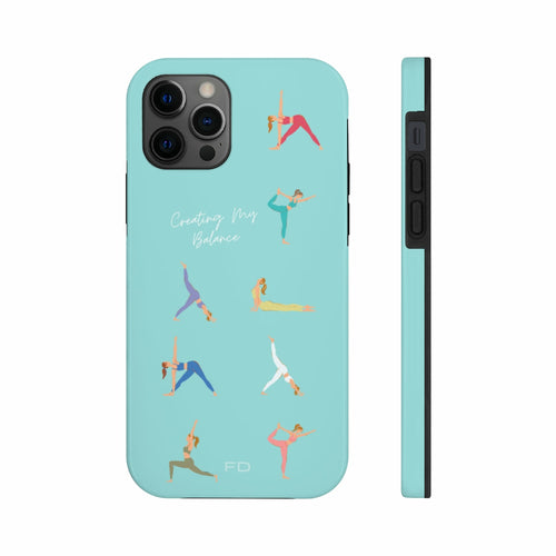 Yoga Poses Blue Tough iPhone Case with Wireless Charging Support