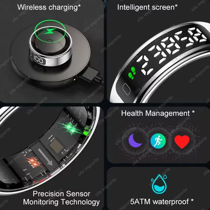 2025 Display Screen Smart Ring With Wireless Charging Health Monitor Smartring Sports Fitness Tracker IP68 5ATM Waterproof Rings