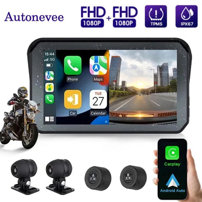 5 Inch Motorcycle Carplay GPS Waterproof Android Auto For Moto Multimedia Digital Dashboard Display Screen Dash Cam Monitor Bike