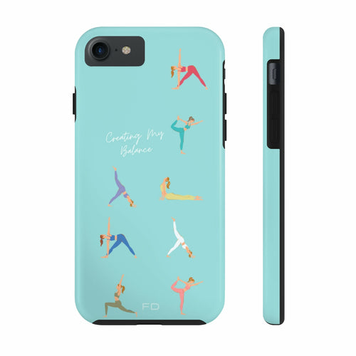 Yoga Poses Blue Tough iPhone Case with Wireless Charging Support