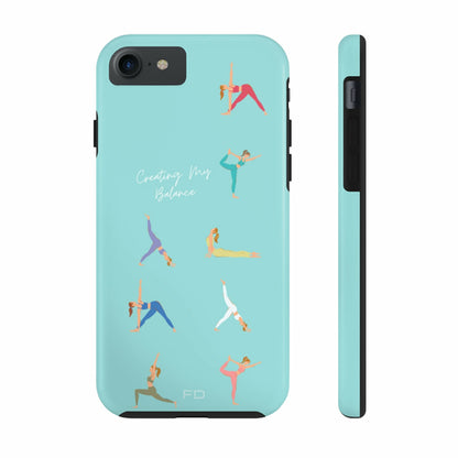 Yoga Poses Blue Tough iPhone Case with Wireless Charging Support