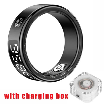 Smart Ring with Charging Box-5ATM Waterproof Step Health Tracker Heart Rate Blood Oxygen Monitor Sleep Monitoring LCD Display