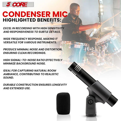 5Core Instrument Microphone Professional XLR Cardioid Pencil Stick
