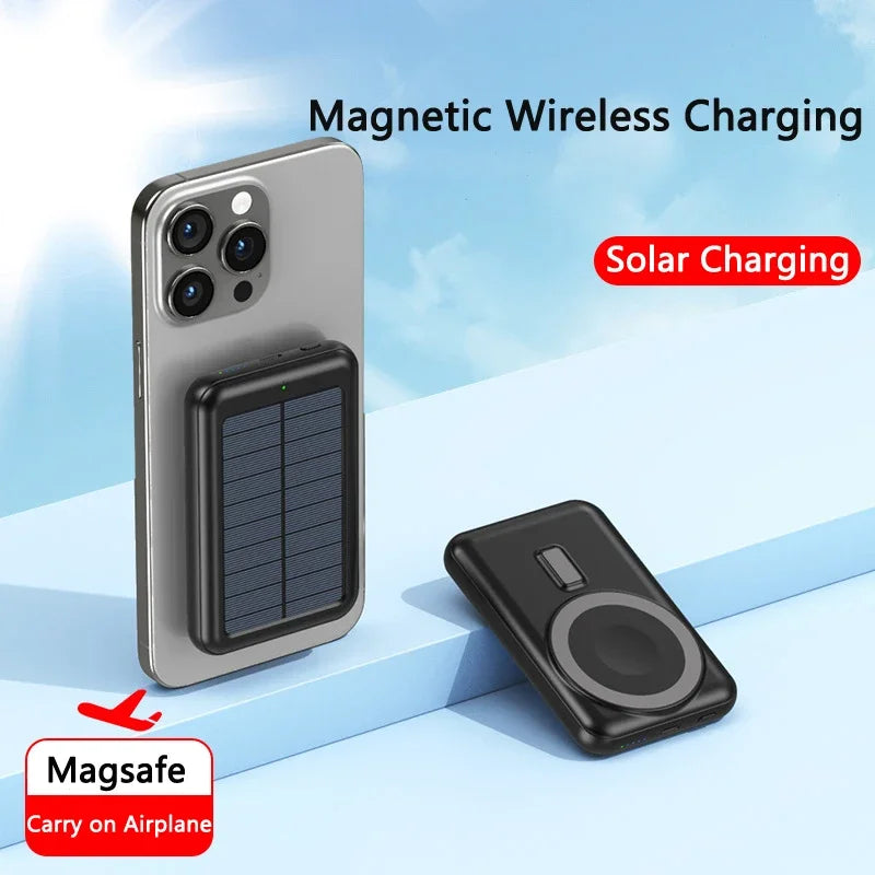 10000mAh Magsafe Power Bank Magnetic Wireless Solar Poverbank for IPhone Huawei Samsung Xiaomi Solar Charging Portable Powerbank