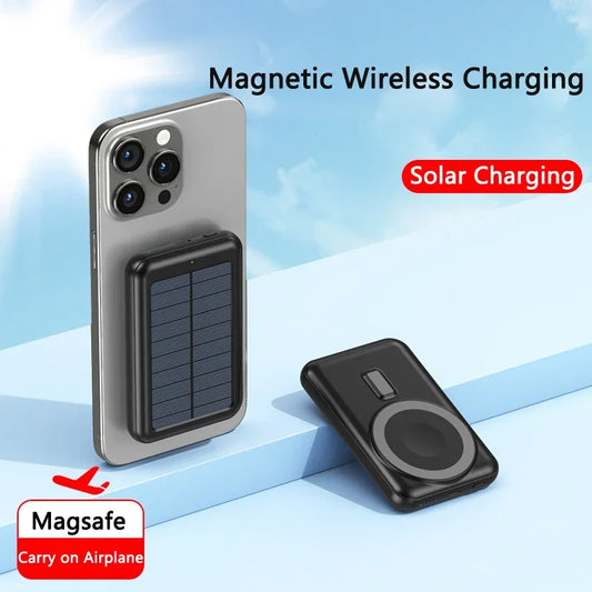 10000mAh Magsafe Power Bank Magnetic Wireless Solar Poverbank for IPhone Huawei Samsung Xiaomi Solar Charging Portable Powerbank