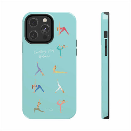 Yoga Poses Blue Tough iPhone Case with Wireless Charging Support