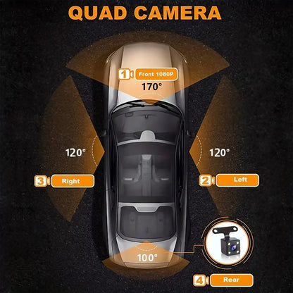 STONEGO 4 Lens 1080P Dash Cam Full HD, Wide Angle, Loop Recording, IPS Display