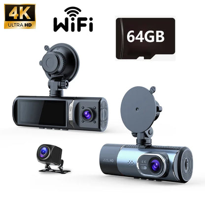 4K UHD 3 Channel Dash Cam with 5G WiFi, Night Vision, GPS & Loop Recording