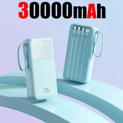 50000mAh Power Bank Large Capacity Mobile Power Fast Charging Multi Port Digital Display With 4 Cables For iPhone Samsung Xiaomi