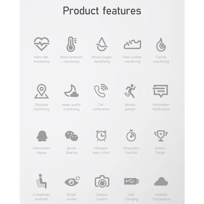 FLLF Fitness Bracelet Blood Pressure Measurement Pedometer Smart Band Heart Rate Monitor Waterproof Health Tracker Watch A