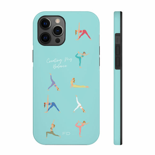 Yoga Poses Blue Tough iPhone Case with Wireless Charging Support