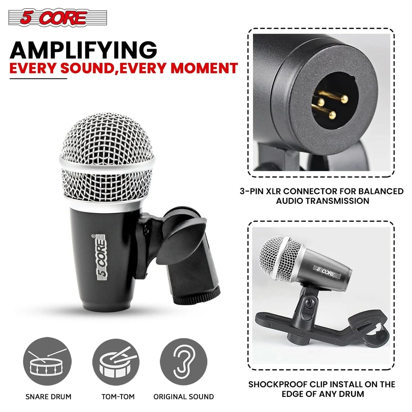 5Core Conga Mic Snare Tom Microphone Drum Kit Condenser XLR Instrument