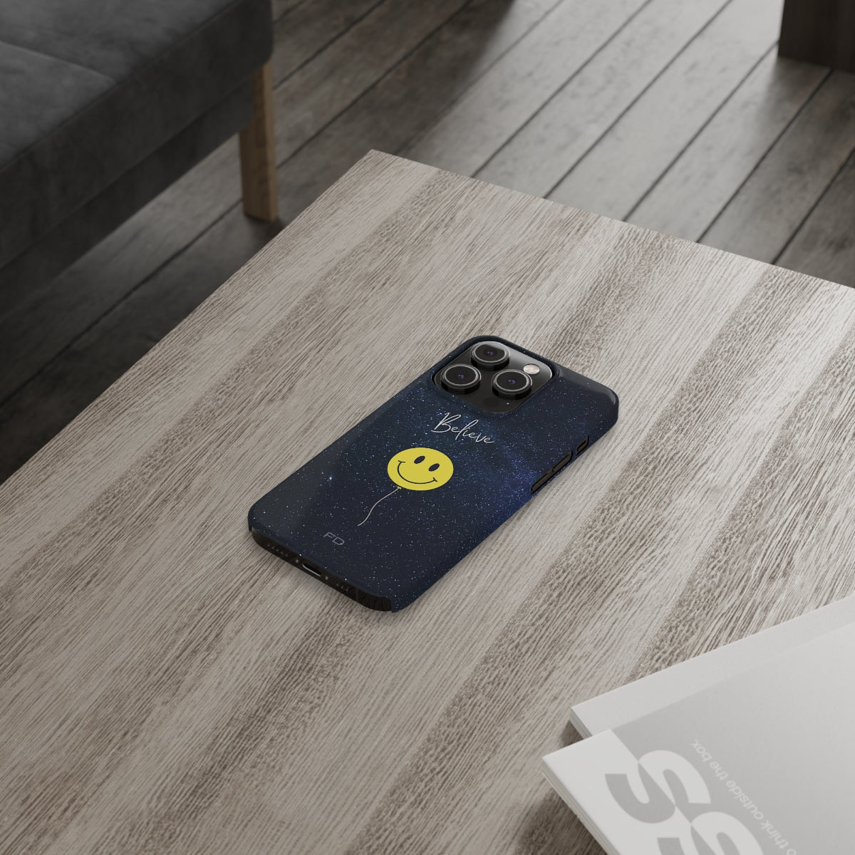 Smiley Face in Space "Believe" Slim iPhone 14 Case
