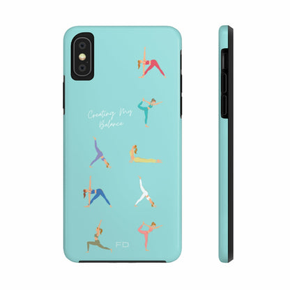 Yoga Poses Blue Tough iPhone Case with Wireless Charging Support