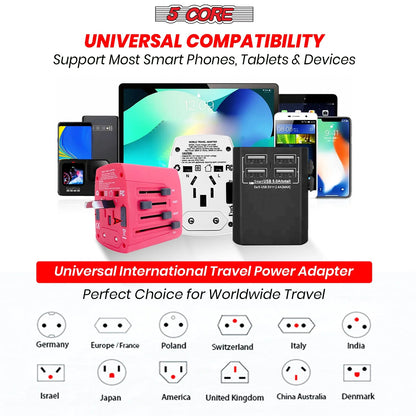 5Core Universal Travel Adapter International Power Adapters 3 Pack