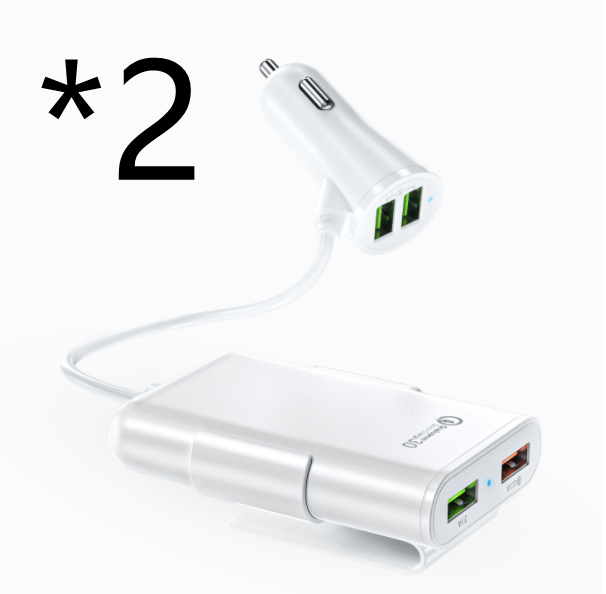 Back Seat Car Charger with 4 USB Ports QC3.0 Fast Charging & Clip Holder