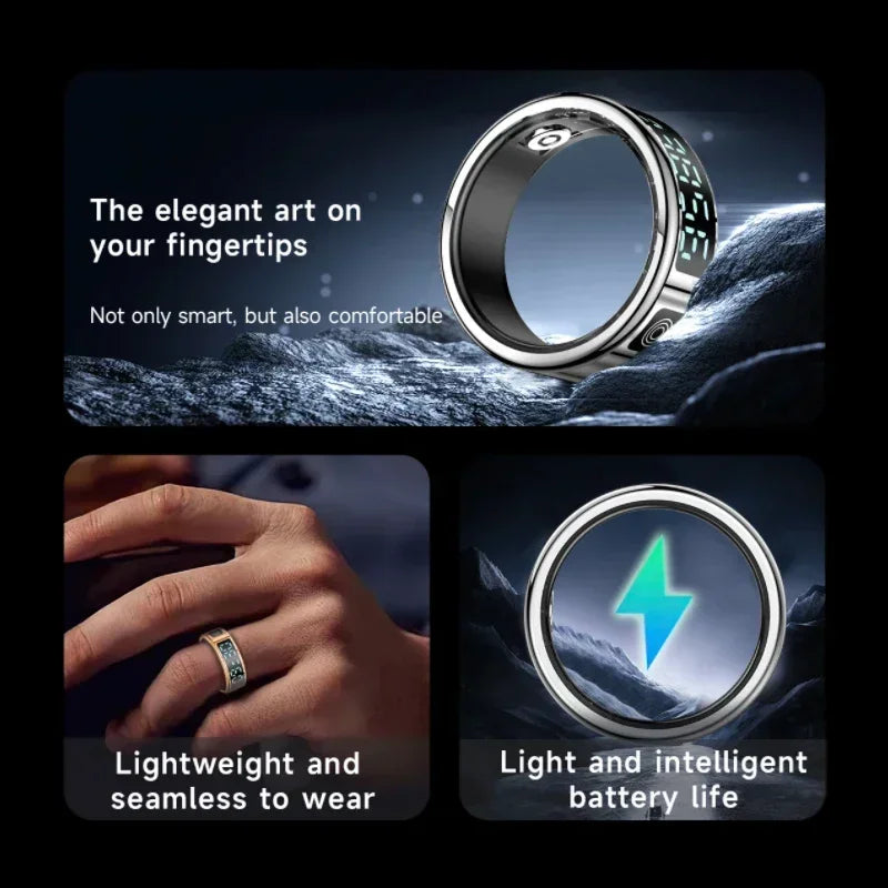 Smart Ring with Charging Box-5ATM Waterproof Step Health Tracker Heart Rate Blood Oxygen Monitor Sleep Monitoring LCD Display