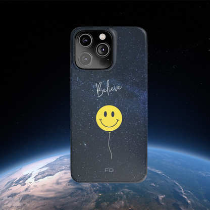 Smiley Face in Space "Believe" Slim iPhone 14 Case