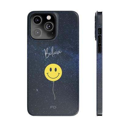 Smiley Face in Space "Believe" Slim iPhone 14 Case
