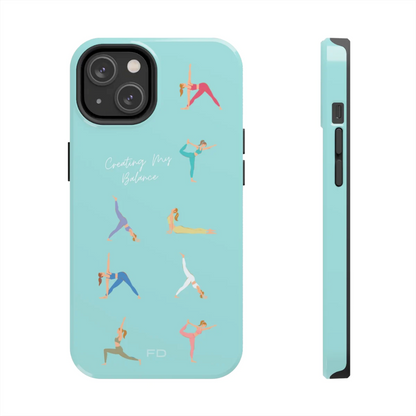 Yoga Poses Blue Tough iPhone Case with Wireless Charging Support
