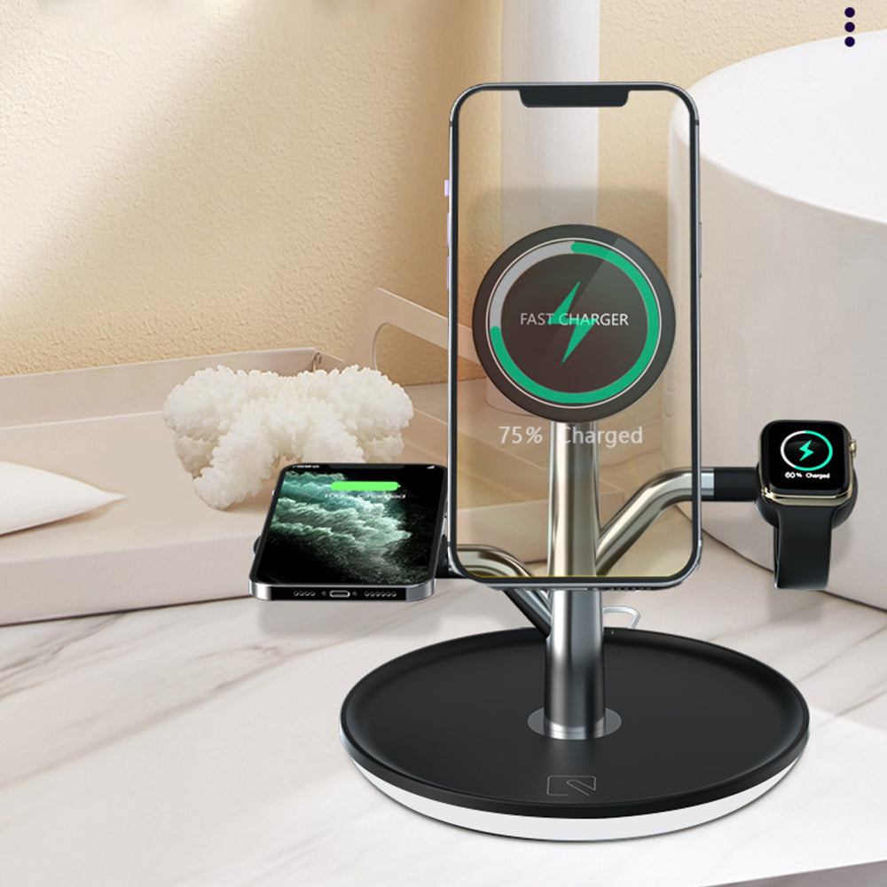 3 in 1 Wireless Charging Stand with Tray and Fast Charging
