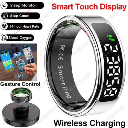 2025 Display Screen Smart Ring With Wireless Charging Health Monitor Smartring Sports Fitness Tracker IP68 5ATM Waterproof Rings