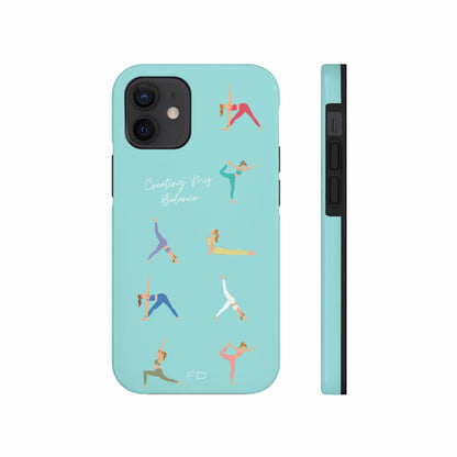 Yoga Poses Blue Tough iPhone Case with Wireless Charging Support