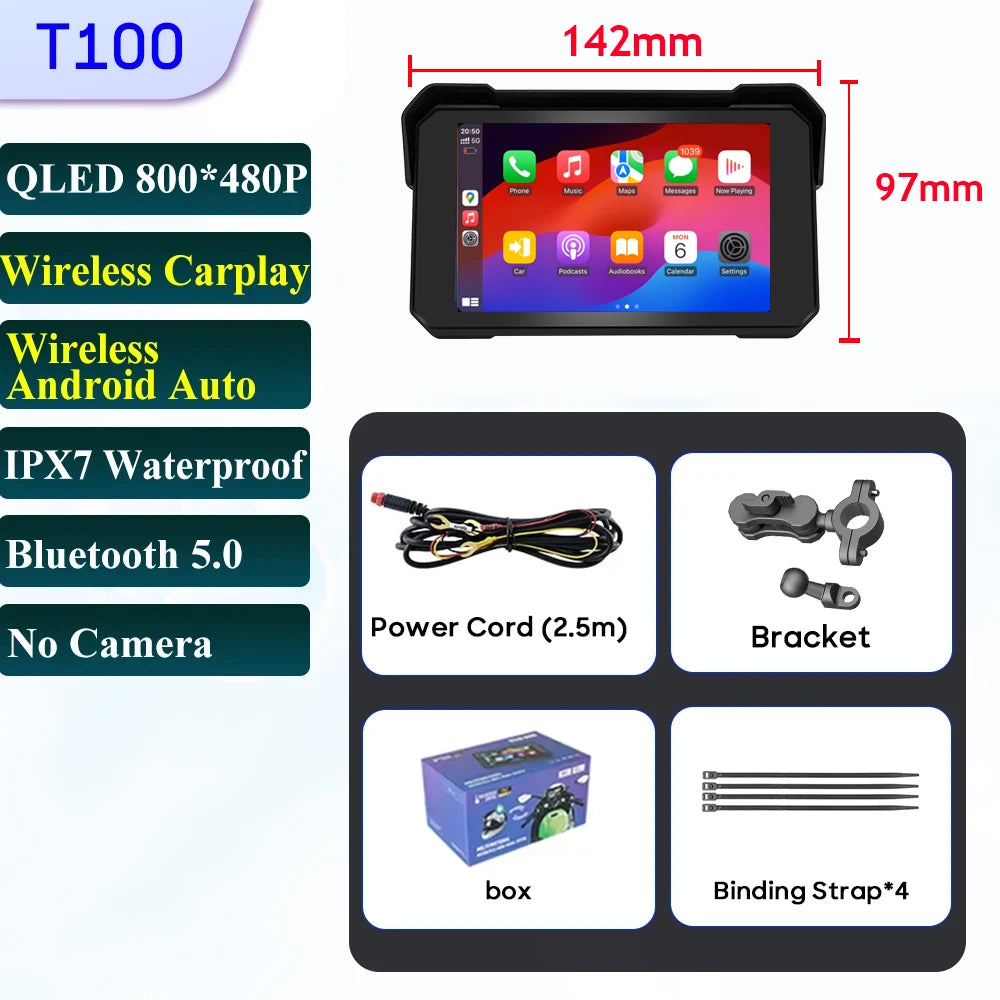 5 Inch Motorcycle Carplay GPS Waterproof Android Auto For Moto Multimedia Digital Dashboard Display Screen Dash Cam Monitor Bike