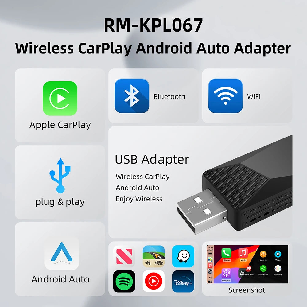 2-in-1 AI Car Adapter – Wired to Wireless CarPlay & Android Auto, WiFi Smart Dongle, Plug & Play