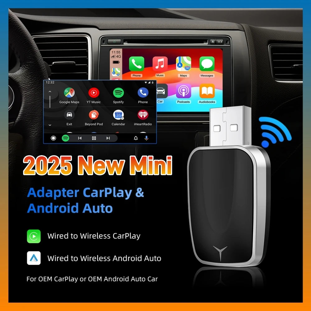 2-in-1 AI Car Adapter – Wired to Wireless CarPlay & Android Auto, WiFi Smart Dongle, Plug & Play
