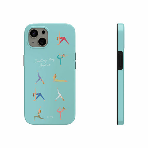 Yoga Poses Blue Tough iPhone Case with Wireless Charging Support