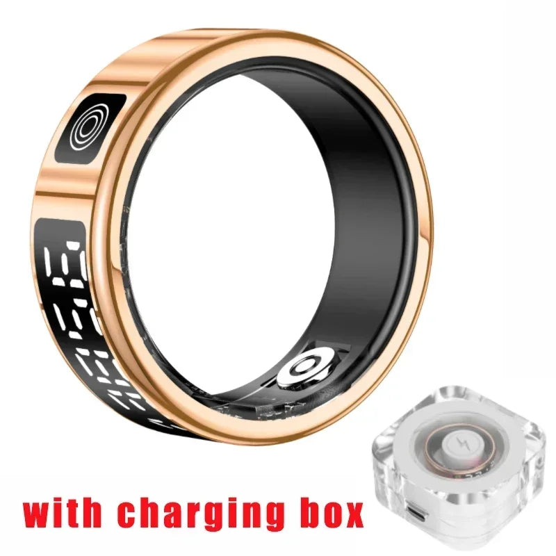 Smart Ring with Charging Box-5ATM Waterproof Step Health Tracker Heart Rate Blood Oxygen Monitor Sleep Monitoring LCD Display