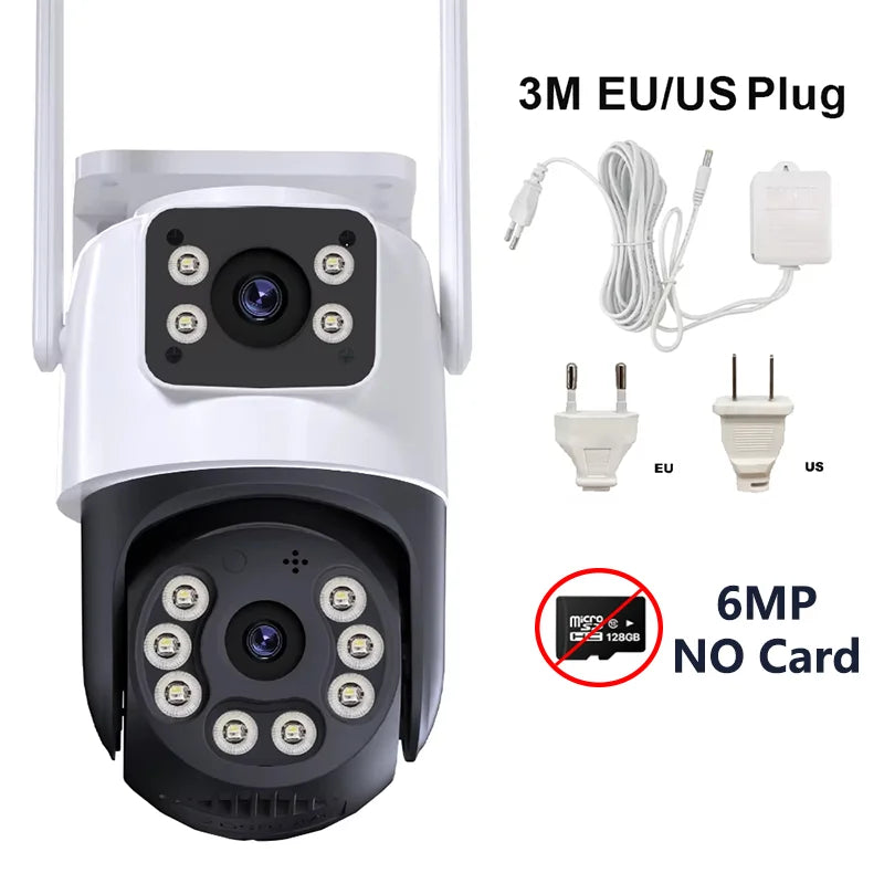 8MP 4K iCSee WiFi Camera PTZ Dual Screens Auto Tracking Night Vision CCTV Surveillance Camera Outdoor 6MP Security IP Camera