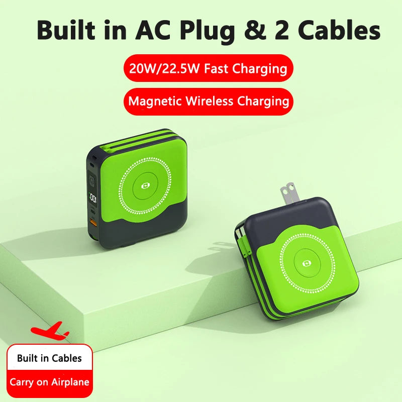 6 in 1 15W Magnetic Wireless Power Bank 22.5W Fast Charging Wall Charger for iPhone iwatch Samsung Powerbank with AC Plug Cable