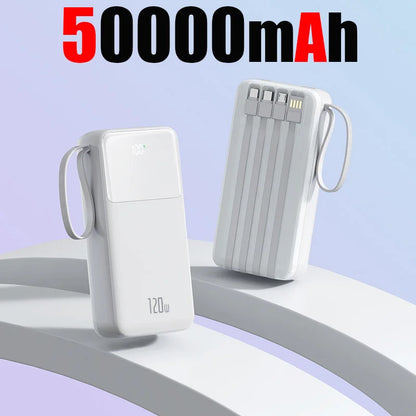 50000mAh Power Bank Large Capacity Mobile Power Fast Charging Multi Port Digital Display With 4 Cables For iPhone Samsung Xiaomi