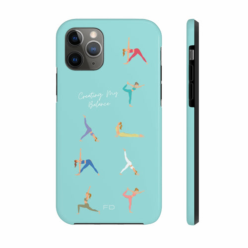 Yoga Poses Blue Tough iPhone Case with Wireless Charging Support
