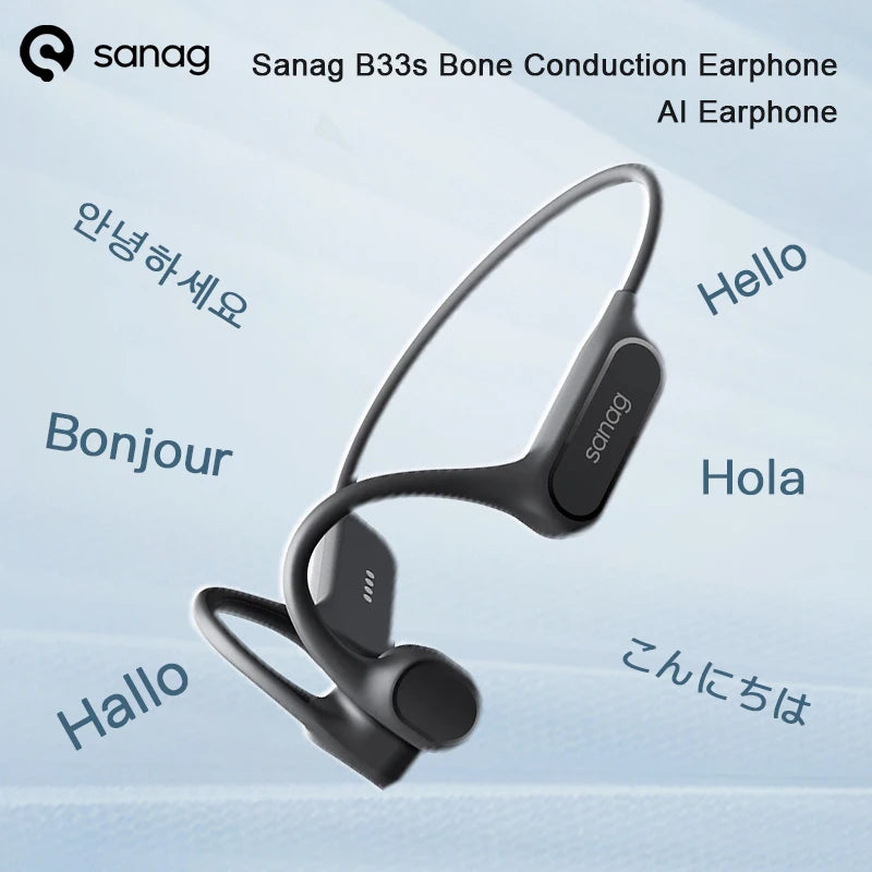 Sanag B33S Bone Conduction Earphones – AI Bluetooth, 32GB MP3, IPX8 Waterproof