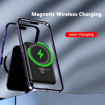 10000mAh Magsafe Power Bank Magnetic Wireless Solar Poverbank for IPhone Huawei Samsung Xiaomi Solar Charging Portable Powerbank