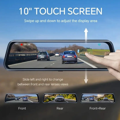 10" Touchscreen Mirror Dash Cam 1080P Front & Rear, G Sensor, Loop Recording