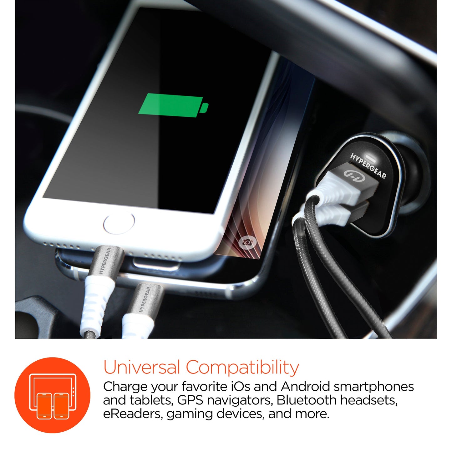HyperGear Hi Power Dual USB Car Charger 3.4A Fast Charging
