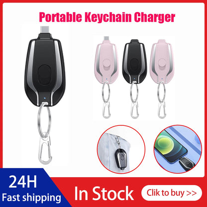Portable Keychain Charger 1500mAh Wireless Mini Battery Pack Fast Charging Backup Power Bank Type-C For iPhone Android Devices