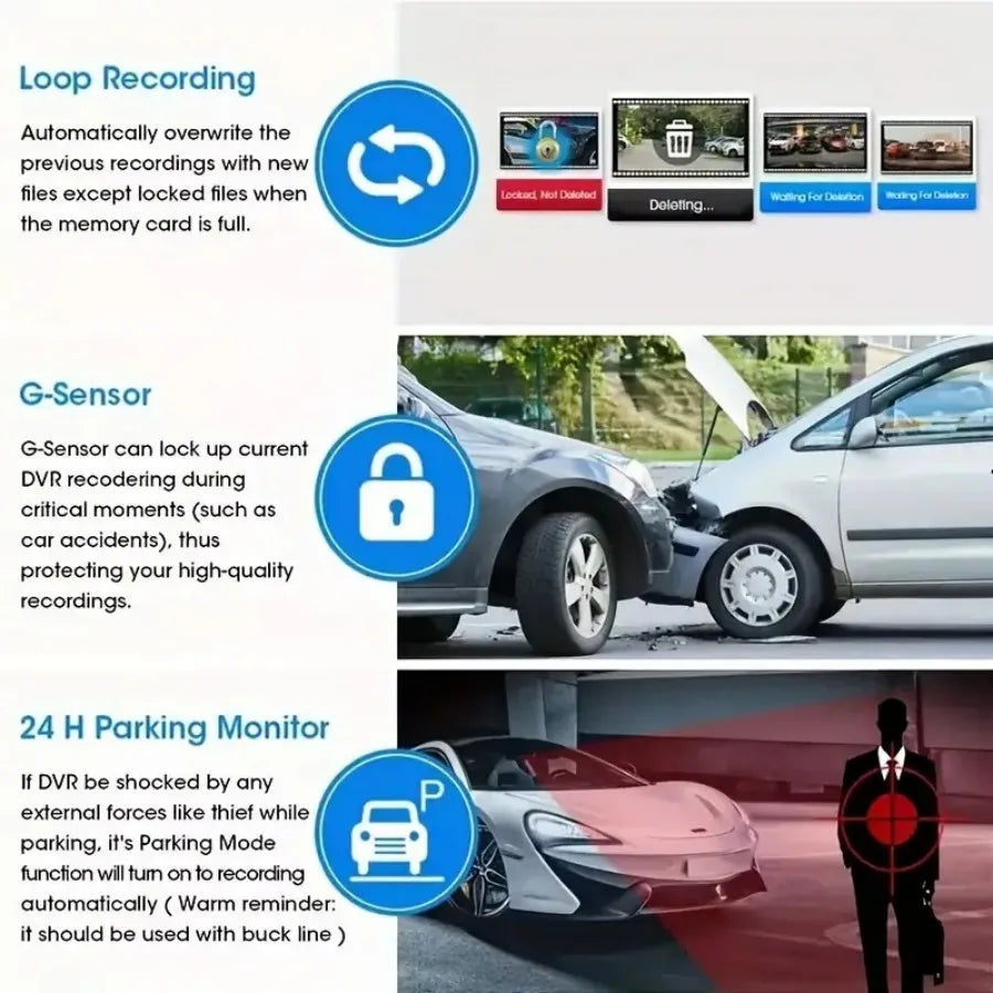 10" Touchscreen Mirror Dash Cam 1080P Front & Rear, G Sensor, Loop Recording