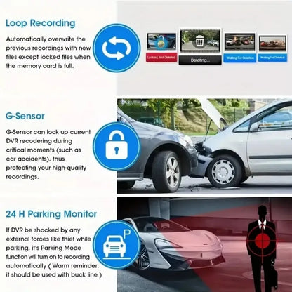 10" Touchscreen Mirror Dash Cam 1080P Front & Rear, G Sensor, Loop Recording