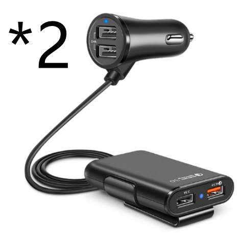 Back Seat Car Charger with 4 USB Ports QC3.0 Fast Charging & Clip Holder