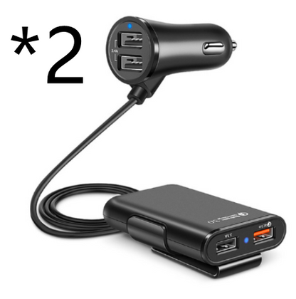 Back Seat Car Charger with 4 USB Ports QC3.0 Fast Charging & Clip Holder